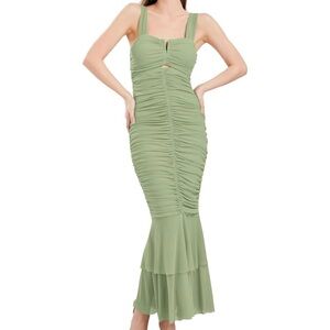 New Women Medium Sexy Backless Zipper Pleated Ruffles Mermaid Fishtail Dress